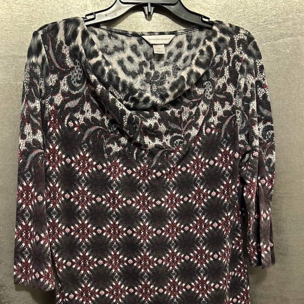 NWT Women's Christopher & Banks Multi Color 3/4 Sleeve Stretchy Tunic Top Size S
